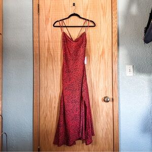 NWT [astr the label] red leopard print satin slip dress